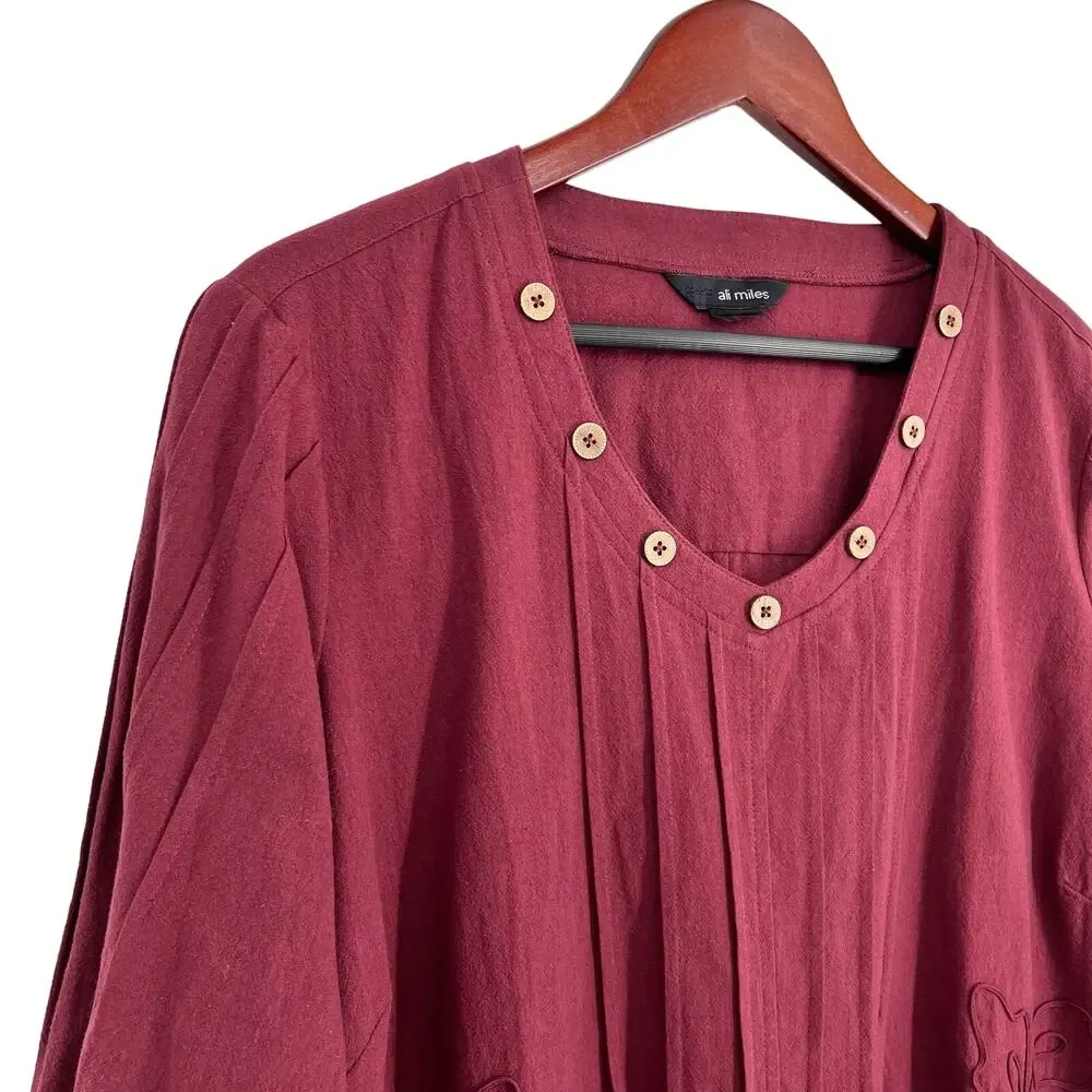 Ali Miles Deep Red Blouse with Embroidered Lace - Picture 3 of 7